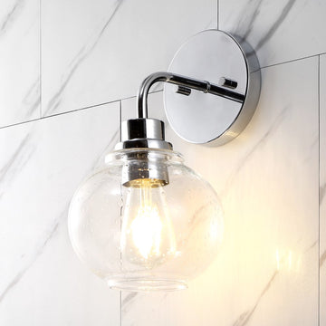 Sandrine Iron/Seeded Glass Cottage Rustic LED Vanity Light - JONATHAN Y